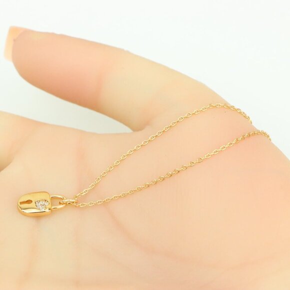 Rose Gold Plated Lock Pendant Necklace with Crystal Detail, XPNL0312 - Picture 5 of 13